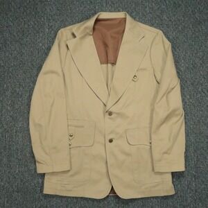 Lee Blazer Mens 40R Khaki Sport Coat Two Button‎ Patch Pockets Brass Buttons VTG